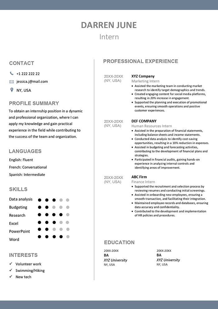 Resume Template for Internship Customize in Word Free CV