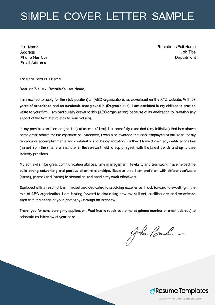 FREE 7 Sample Cover Letter For Resume Cover Letter Example Examples 