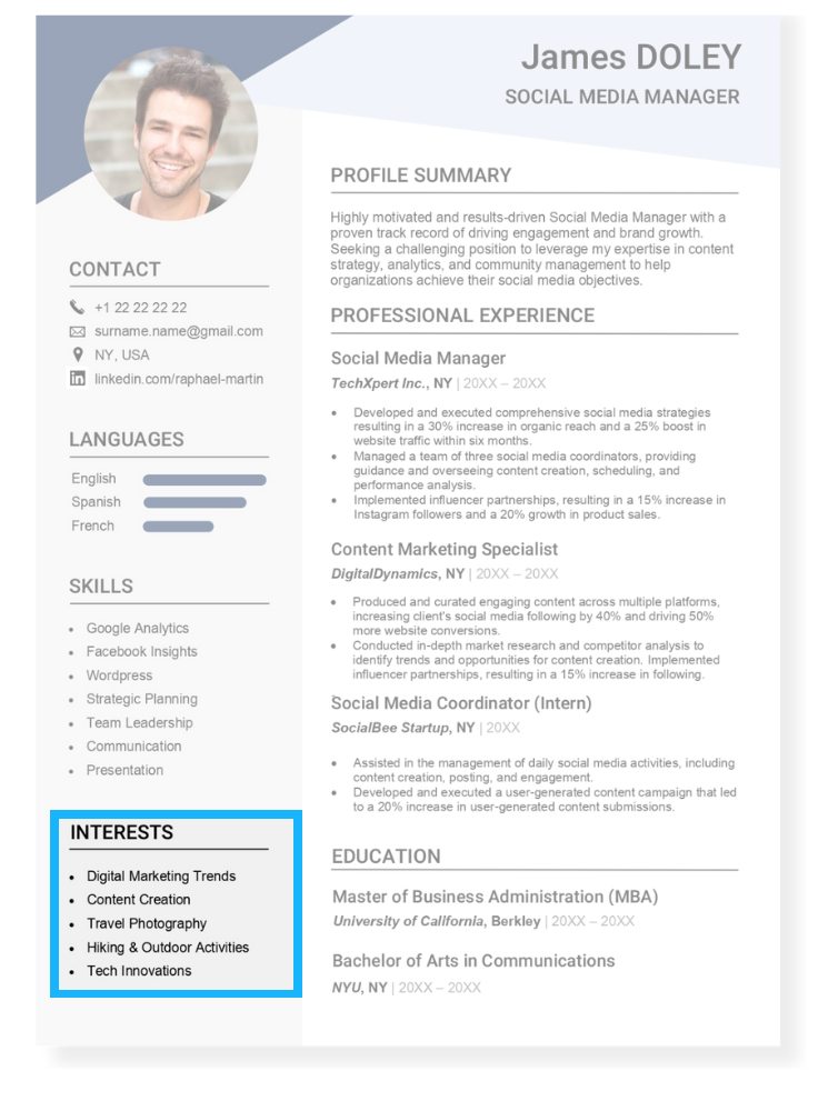 how to make a resume interests