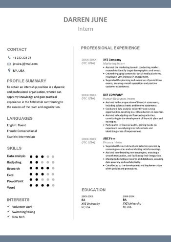 resume sample for internship