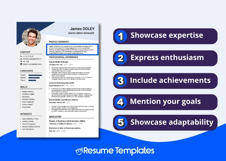 social media resume example objective
